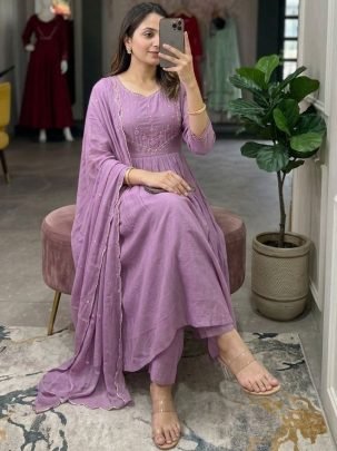 Fancy Lavender Colour Kurti Pant With Dupatta