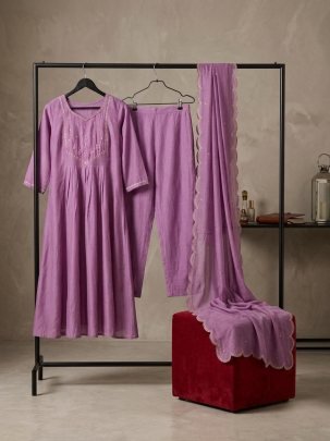 Fancy Lavender Colour Kurti Pant With Dupatta