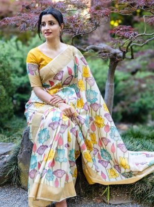 Fancy Linen Digital Printed Saree With Digital Printed Blouse