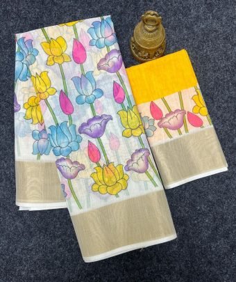 Fancy Linen Digital Printed Saree With Digital Printed Blouse