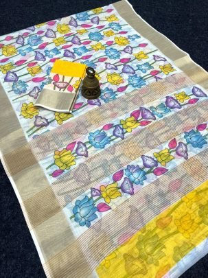 Fancy Linen Digital Printed Saree With Digital Printed Blouse
