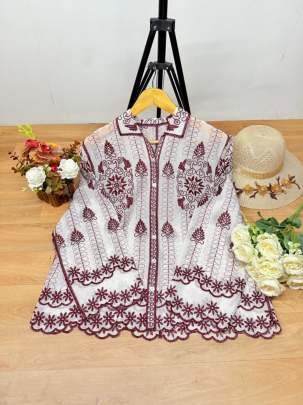 Fancy Maroon Top Shirt With Embroidery Work