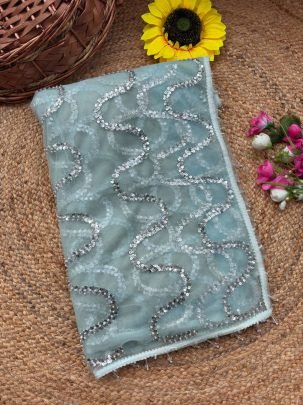 Fancy Moti Lace Work Sky Blue Colour Saree