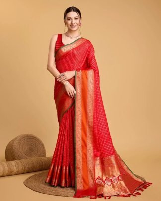 Fancy Orange Kanjivaram Silk Saree With Contrast Border