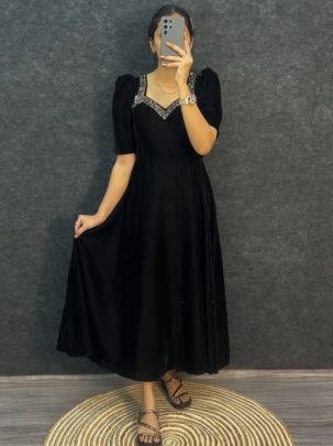 Fancy Party Wear  Black   Colour One Pices Dress