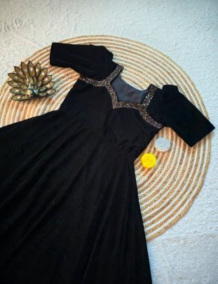 Fancy Party Wear  Black   Colour One Pices Dress
