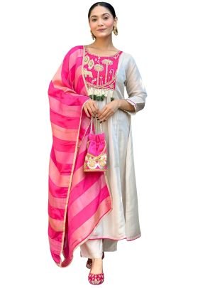 Fancy Pink Colour Kurti 3 Pcs Set