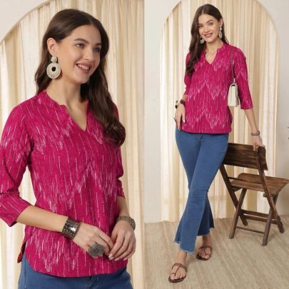 Fancy  Pink Colour Western Top