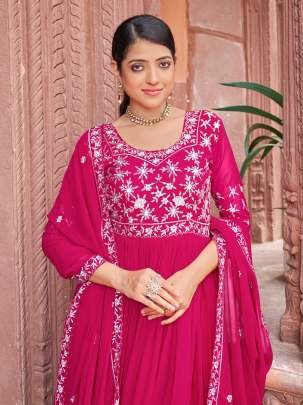Pink Fancy Georgette Blooming Gown With Sequins Embroidery Work