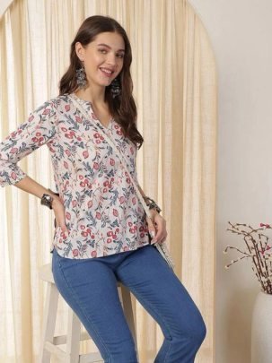 Fancy  Printed  White  Colour Western Top