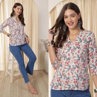 Fancy  Printed  White  Colour Western Top