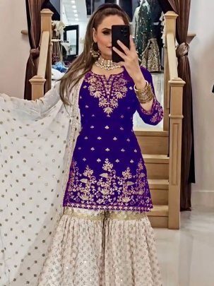 Fancy Purple Colour  Sharara Suit 