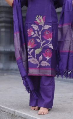 Fancy Purple Silk 3 pc Kurti Set