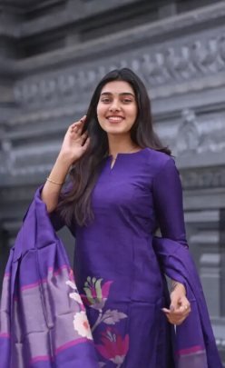 Fancy Purple Silk 3 pc Kurti Set