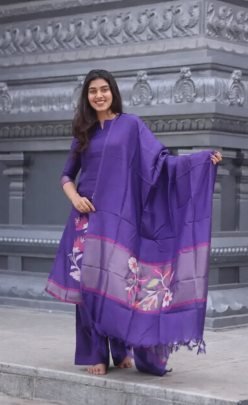 Fancy Purple Silk 3 pc Kurti Set