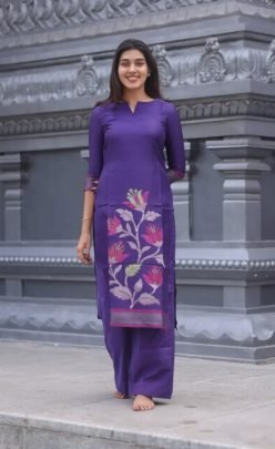 Fancy Purple Silk 3 pc Kurti Set