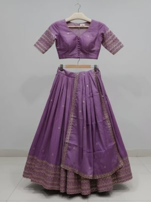 Fancy Purple Tissue Silk Gotta Work Chaniya Choli With 4 Meter Flare And Heavy Canvas