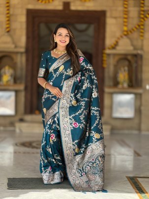 Fancy Rama Green Paithani Silk Saree With Matching Blouse Piece