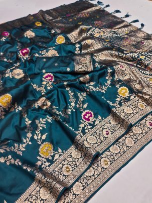 Fancy Rama Green Paithani Silk Saree With Matching Blouse Piece