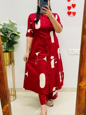 Fancy Rayon Fabric Red Colour Co Ord Set
