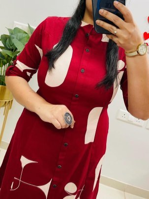 Fancy Rayon Fabric Red Colour Co Ord Set