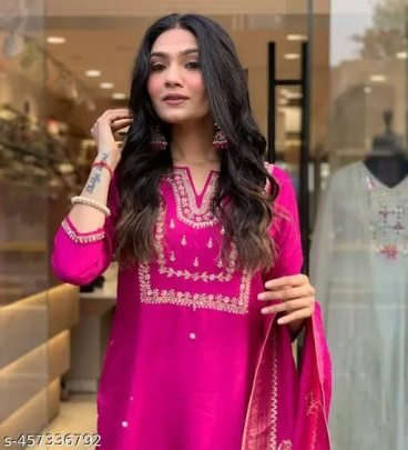 Fancy Roman Silk Heavy Sequence Work Pink Kurti With Latkan Dupatta