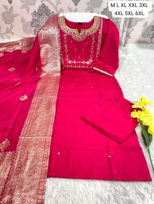 Fancy Roman Silk Heavy Sequence Work Pink Kurti With Latkan Dupatta