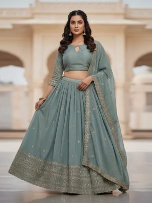 Fancy Sea Green 4 Meter Flare Tissue Silk Gotta Work Chaniya Choli