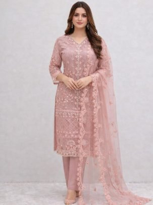 Fancy Soft Net Sequence Work Suit With Soft Butter Silk Plazzo