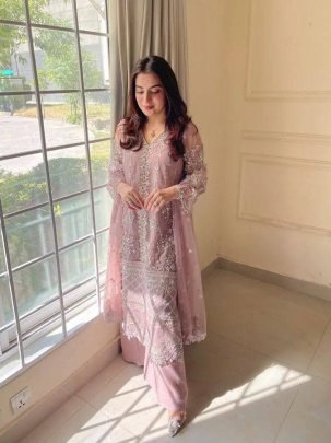 Fancy Soft Net Sequence Work Suit With Soft Butter Silk Plazzo