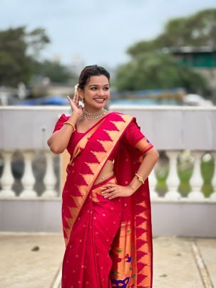 Fancy Soft Silk Red Paithani Saree With Designer Silk Blouse
