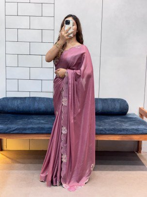 Fancy Two Tone Chocolate Diamond Swan Cut Work Saree