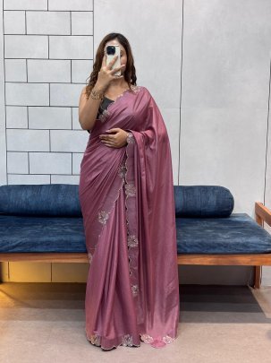 Fancy Two Tone Chocolate Diamond Swan Cut Work Saree