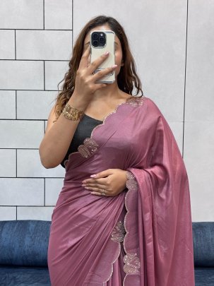 Fancy Two Tone Chocolate Diamond Swan Cut Work Saree