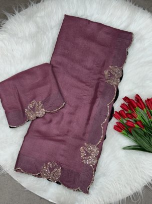 Fancy Two Tone Chocolate Diamond Swan Cut Work Saree