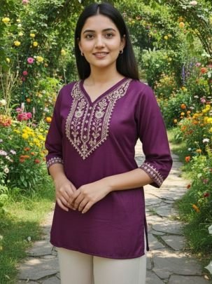 Fancy Wear  Wine  Colour Ladies Tunic Top