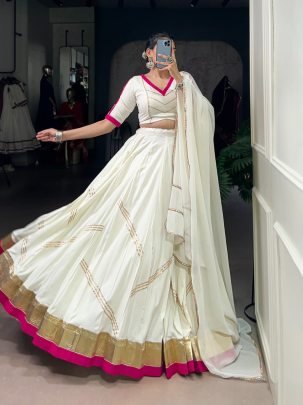 Fancy White Rayon 6mtr Flair Navratri Lehenga Choli