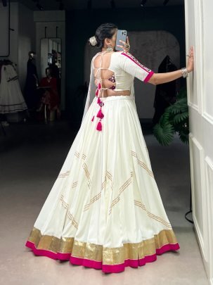Fancy White Rayon 6mtr Flair Navratri Lehenga Choli