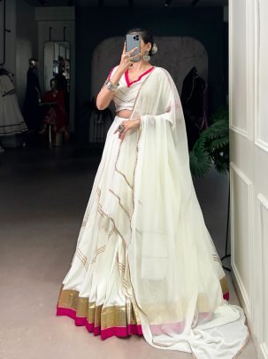 Fancy White Rayon 6mtr Flair Navratri Lehenga Choli