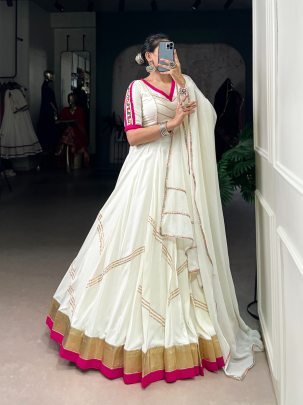 Fancy White Rayon 6mtr Flair Navratri Lehenga Choli
