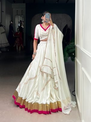 Fancy White Rayon 6mtr Flair Navratri Lehenga Choli