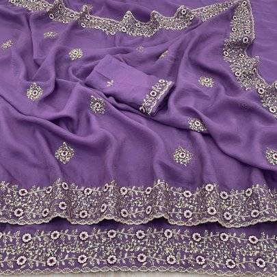 Fancy  Work  Lavender  Colour  Saree