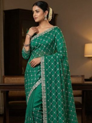 Fashionable  Wear  Green Colour Saree