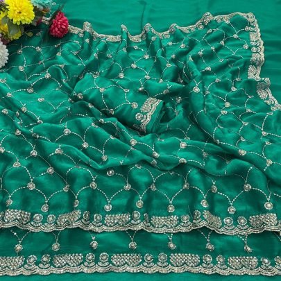 Fashionable  Wear  Green Colour Saree