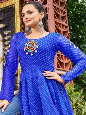 Faux Georgette Blue Colour Navratri Kurti