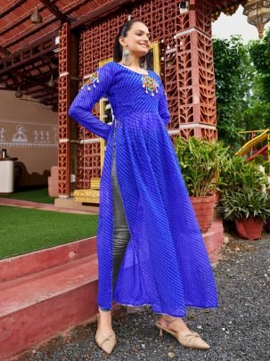 Faux Georgette Blue Colour Navratri Kurti