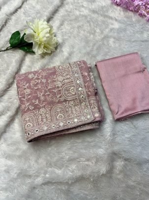 Faux Georgette Fabric Baby Pink Colour Saree