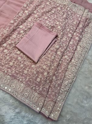 Faux Georgette Fabric Baby Pink Colour Saree