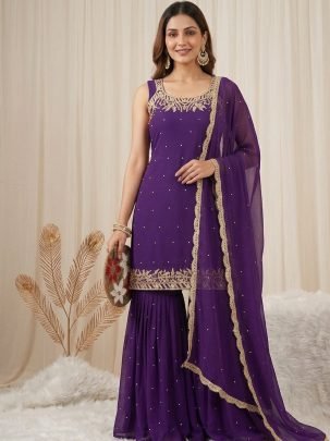 Faux Georgette Fabric Purple Colour Gharara Suit