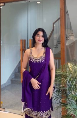Faux Georgette Fabric Purple Colour Gharara Suit